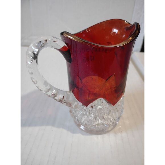 Gettysburg 1863 Civil War Ruby Stained Glass 4" EAPG Near Cut Pitcher Creamer - Picture 4 of 6